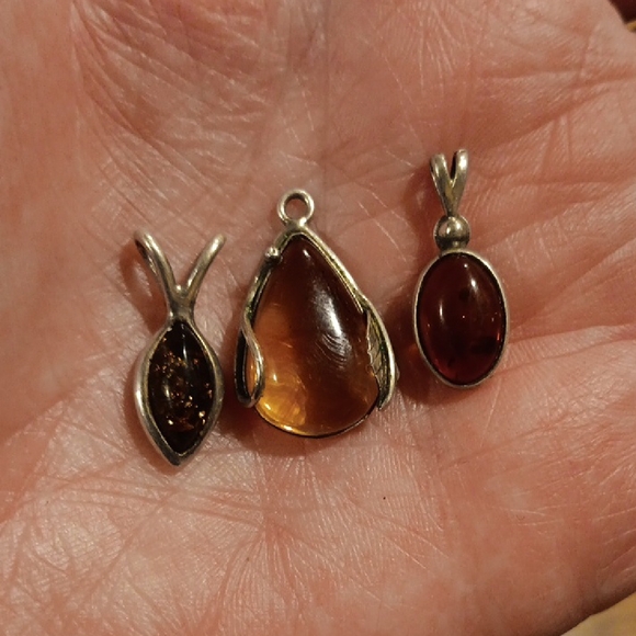 VINTAGE STERLING AMBER PENDANTS - Picture 2 of 5